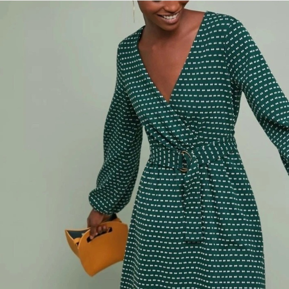 EUC Maeve Anthropologie Malta Green Belted Sweater Dress, Size Small